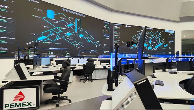 LED video walls in an oil refinery control room